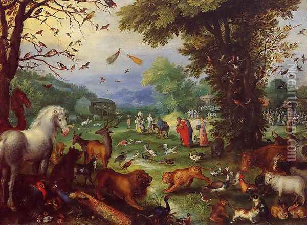 Landscape of Paradise and the Loading of the Animals in Noah's Ark Oil Painting - Jan The Elder Brueghel