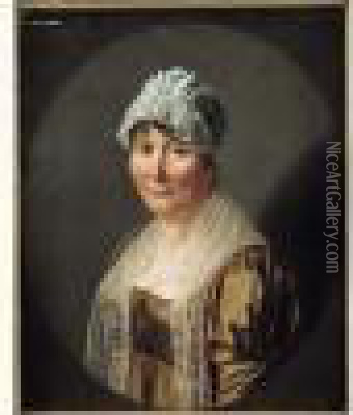 Portrait De Dame En Robe Lie De Vin Dans Un Ovale Peint Oil Painting - Jean-Jacques De Boissieu
