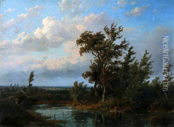 Landschap Met Jongens In Een Roeiboot Oil Painting - Jan Willem Van Borselen
