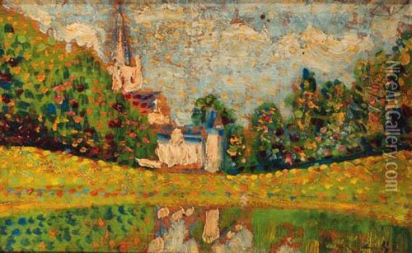 Landscape With The Church Of Dadizeele In The Distance Oil Painting - Georges Lemmen