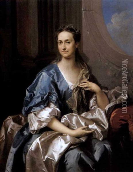 Portait De Dame A La Robe Bleue Oil Painting - Jacopo Amigoni
