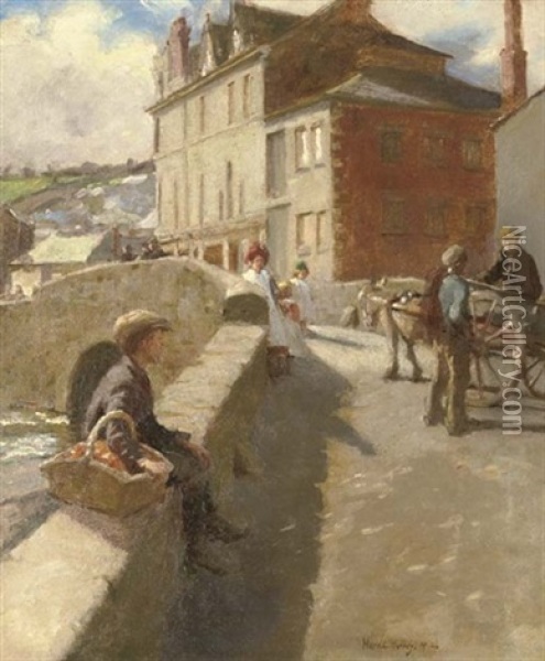 The Baker Boy On Newlyn Bridge Oil Painting - Harold Harvey