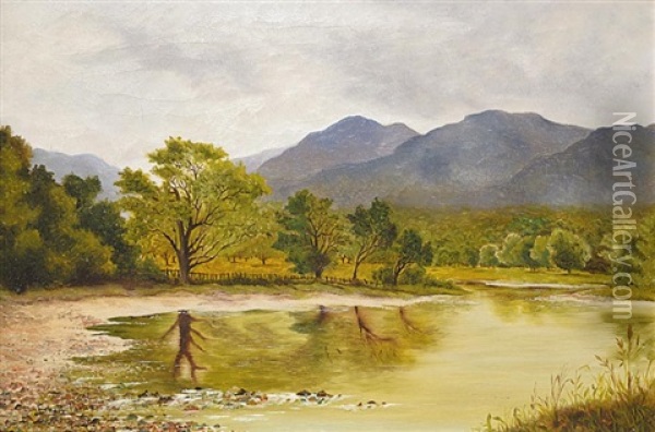 Untitled - River In The Mountains Oil Painting - Ernest Parton
