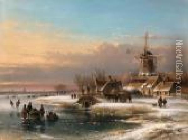 A Winter Landscape Oil Painting - Lodewijk Johannes Kleijn