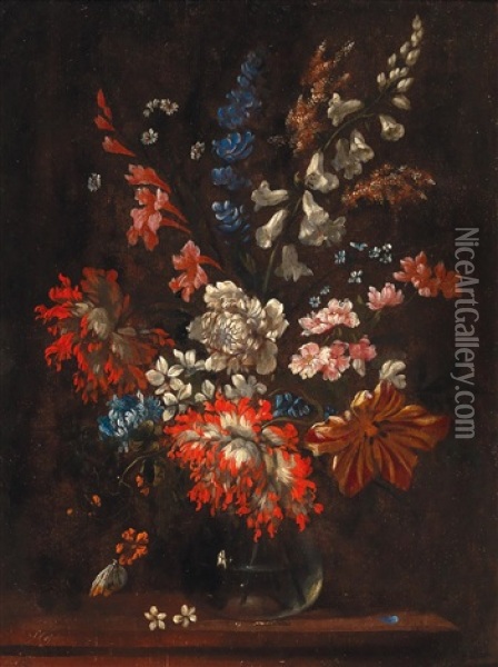 A Still Life Of Flowers In A Glass Vase Oil Painting - Pieter Casteels III
