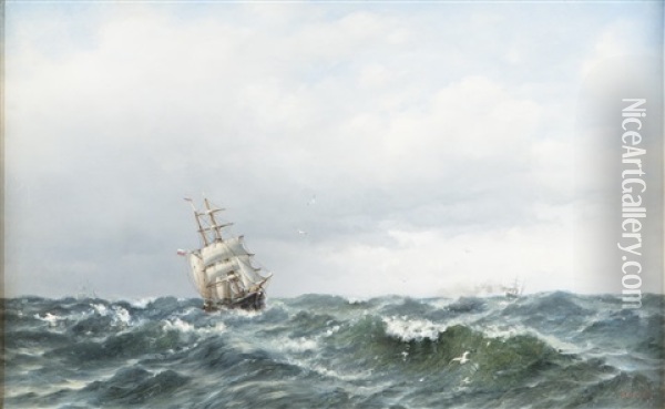 Tall Ship Oil Painting - Oskar Conrad Kleineh