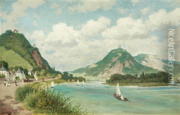 Flodlandskap Oil Painting - August Jernberg