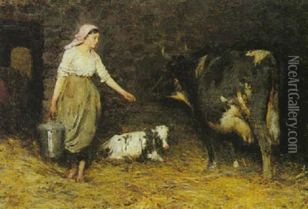 The Milk Maid Oil Painting - Alfred Edward Emslie