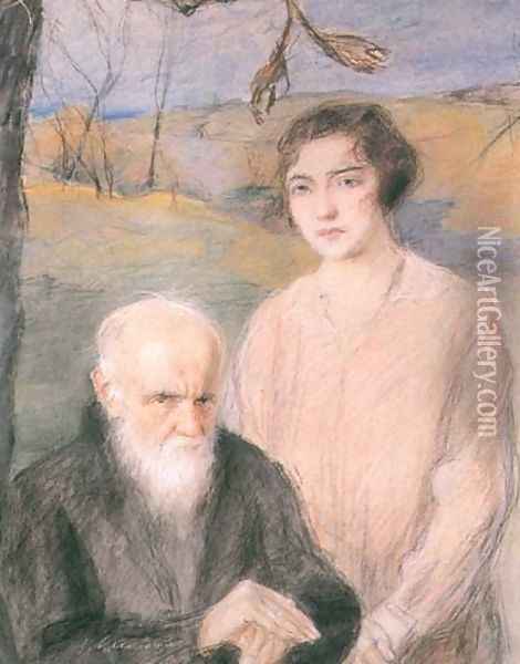 Old Man and a Girl Oil Painting - Teodor Axentowicz