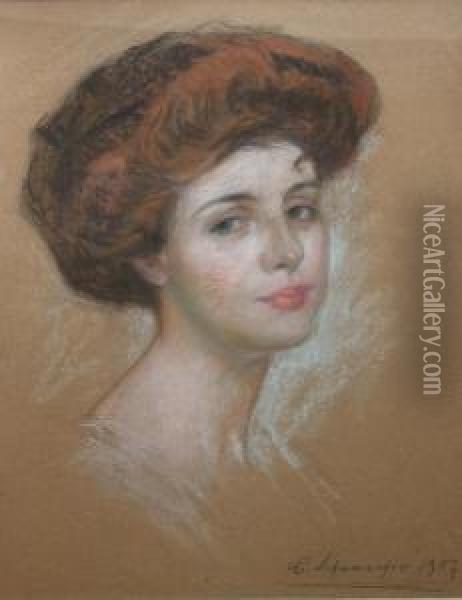 Portrait Study Of A Lady Oil Painting - C.J. Schumacher