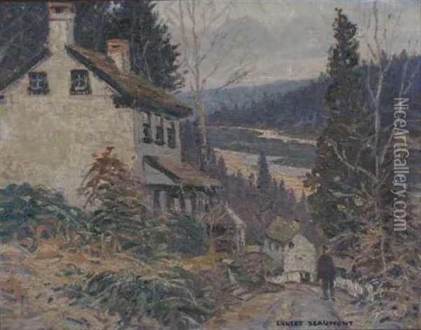 Upstate New York Village Lane Oil Painting - Ernest Beaumont