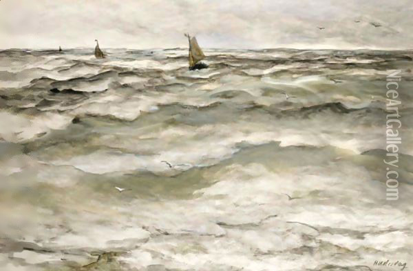 Fishing Boats At Sea 2 Oil Painting - Hendrik Willem Mesdag