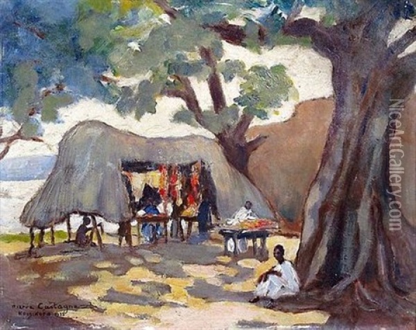 Koulikoro, Boucherie Indigene Oil Painting - Pierre Castagnez