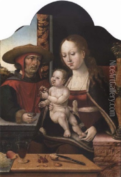 The Madonna And Child With A Donor Oil Painting - Pieter Coecke van Aelst the Elder
