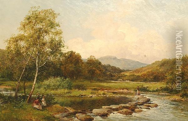 'stepping Stones On The Llugwy'. Oil Painting - David Bates