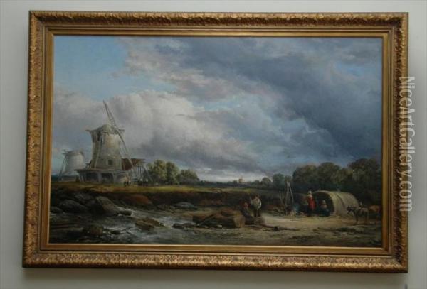 Coastal View With Figures Oil Painting - James Webb