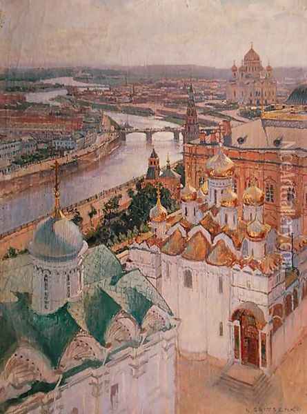 View of Moscow from the Bell Tower of Ivan the Great Oil Painting - Nikolai Nikolaevich Gritsenko