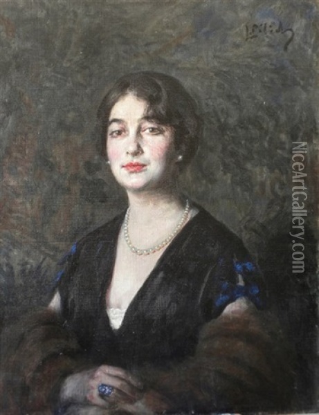 Portrait D'homme - Portrait De Femme (2 Works) Oil Painting - Leopold Pilichowski