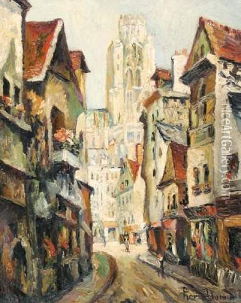 Vieille Rue De Rouen Avec La Cathedrale Oil Painting - Gabriel Pierre M. Dumont