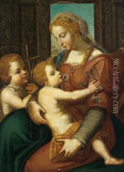 Xvi Secolo Madonna Con Bambino E San Giovannino Oil Painting - Andrea Del Sarto