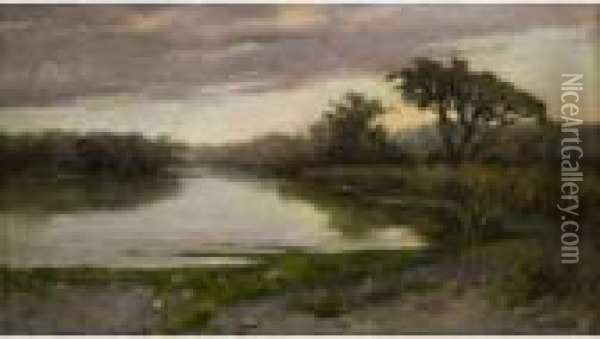 Paesaggio Lacustre Oil Painting - Achille Vertunni