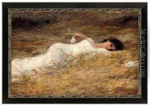 Laying In The Hay Oil Painting - Vladimir Vasilyev