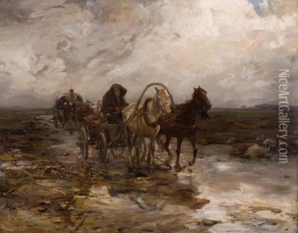 Wozy Na Blotnistej Drodze, Po 1900 Oil Painting - Alfred Wierusz-Kowalski