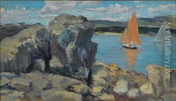 On The Rocks, Sutton's Island, Maine Oil Painting - Orlando Rouland