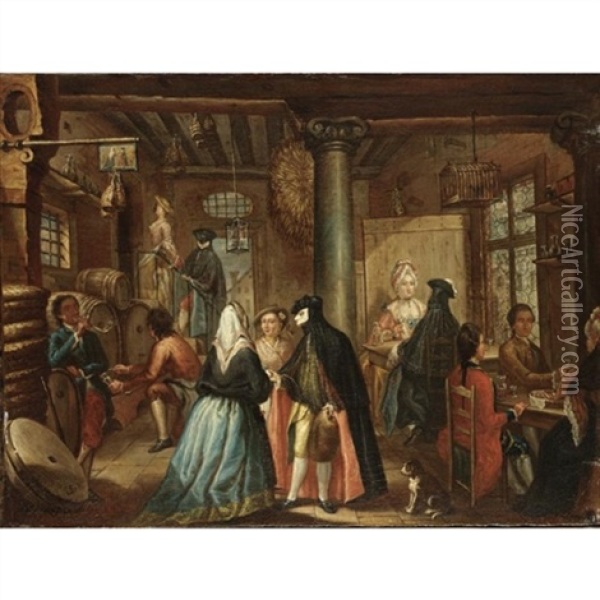 Scene Di Vita Veneziana (set Of 4) Oil Painting - Giuseppe De Gobbis