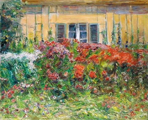 Blumenstauden Vor Dem Gartnerhauschen Nach Norden (flowers In Front Of The Gardner's House To The North) Oil Painting - Max Liebermann