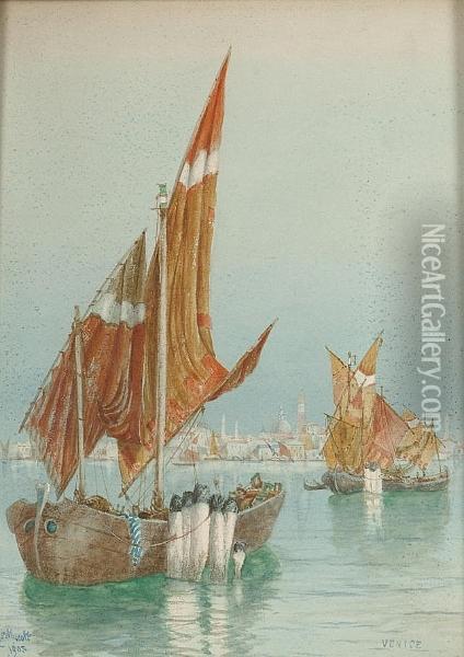 Boats On The Venetian Lagoon Oil Painting - Hubert James Medlycott