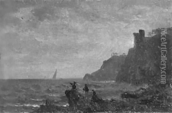 Figures Along The Coast Of Italy Oil Painting - Albert Bierstadt