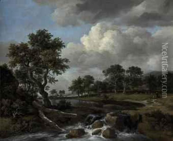 A Wooded River Landscape With A Shepherd Oil Painting - Jacob Van Ruisdael
