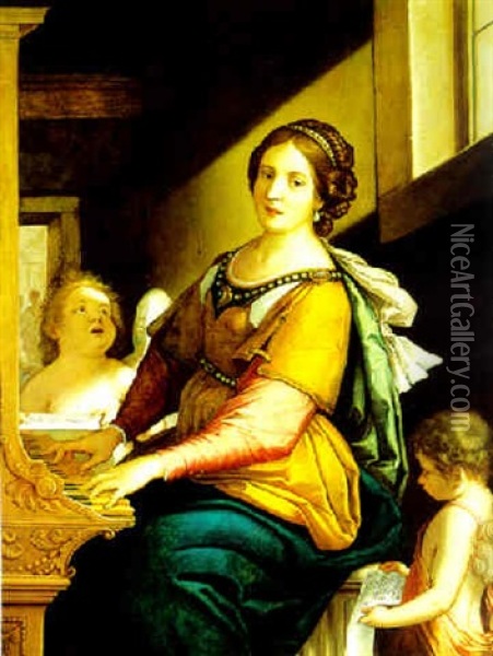 Die Heilige Cacilie Mit Zwei Engelputten Oil Painting - Francesco Giovanni Gessi
