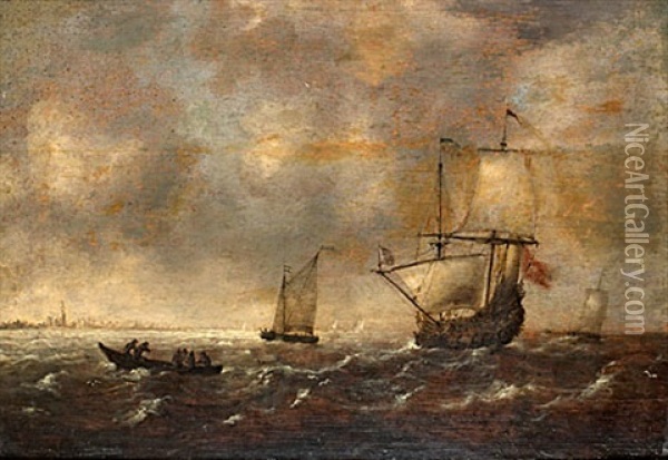 Kustbild Med Segelfartyg Oil Painting - Jacob Adriaenz. Bellevois