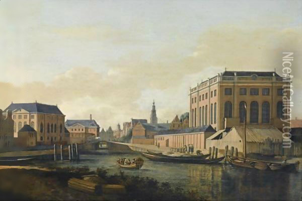 Amsterdam A View Of The Portuguese And The Grote Synagogue Oil Painting - Gerrit Adriaensz Berckheyde