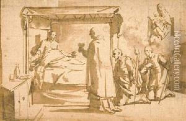 Ein Priester Erteilt Die Krankensalbung. Oil Painting - Giovanni Battista Ricci
