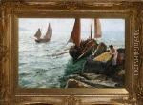 Trawling Oil Painting - Charles Napier Hemy
