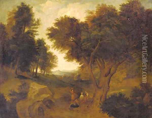 Figures resting on a country path Oil Painting - Aelbert Meyeringh