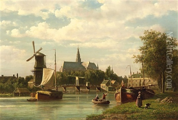 Haarlem Mit Blick Auf Die Grote Kerk Oil Painting - Johannes Joseph Destree