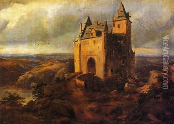 Castle in a Landscape Oil Painting - Karl Friedrich Lessing