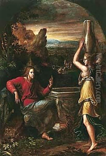Christ And The Woman Of Samaria Oil Painting - Girolamo da Carpi