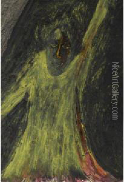 Untitled (figure In Yellow) Oil Painting - Rabindranath Tagore
