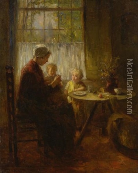 Mother Feeding Her Child Oil Painting - Bernard de Hoog