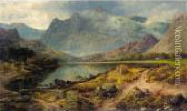 A Highland Loch Oil Painting - Henry Jutsum