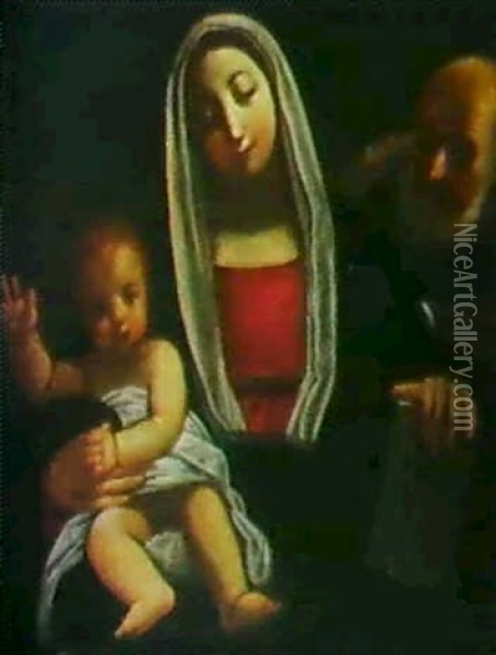 Madonna Mit Kind Und Dem Hl. Joseph. Oil Painting - Luca Cambiaso