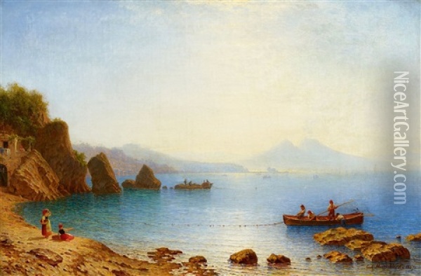View Of Naples With Mount Vesuvius Oil Painting - Carl Morgenstern