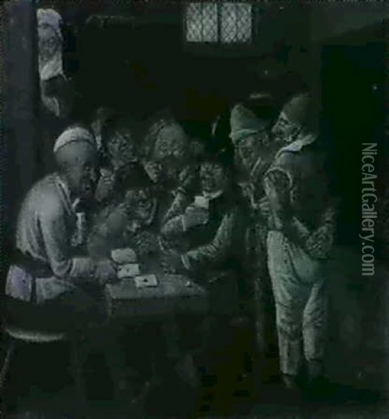 Peasants Playing Cards In A Inn Oil Painting - Egbert van Heemskerck the Younger