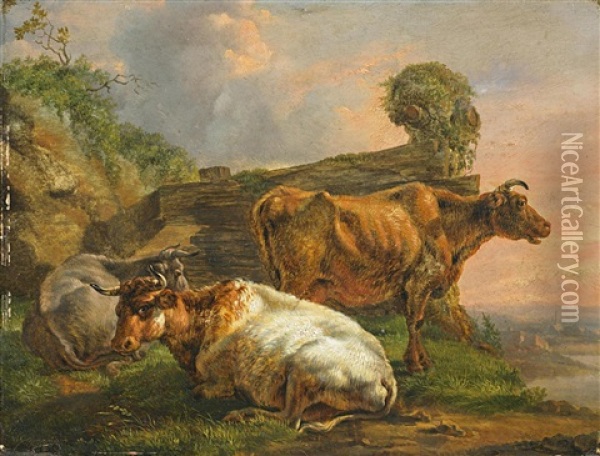 Vieh Auf Der Weide Bei Aufziehendem Wetter Oil Painting - Jean Charles Carpentero