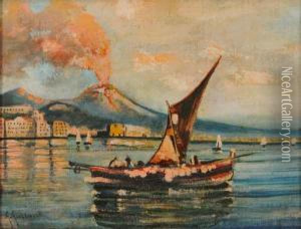 Marina Con L'eruzione Del Vesuvio Oil Painting - Giuseppe Giardiello